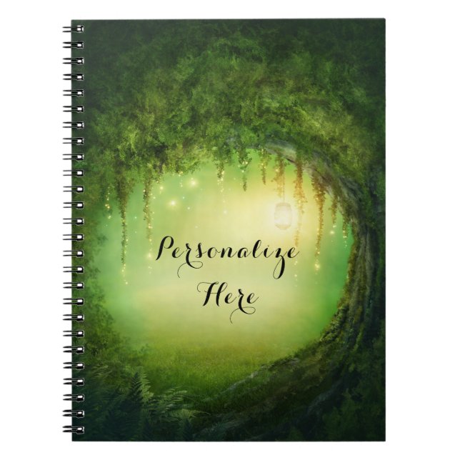 Enchanted Dreamy Forest & Lights Rustic Custom Spiral Notebook (Front)