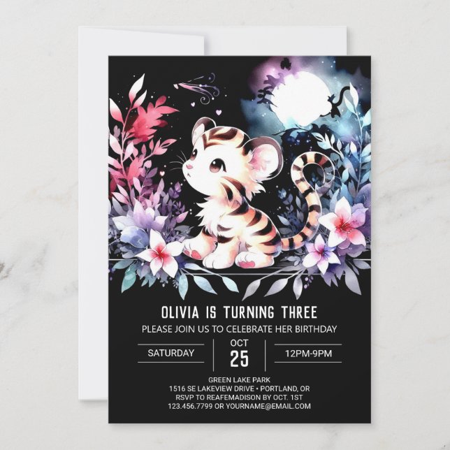 Enchanted Dreamy Tiger Birthday Invitation (Front)