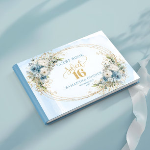 Enchanted Dusty Blue Greenery Sweet Sixteen Guest  Book