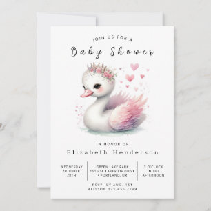 Enchanted Editable Swan Baby Shower Invitation