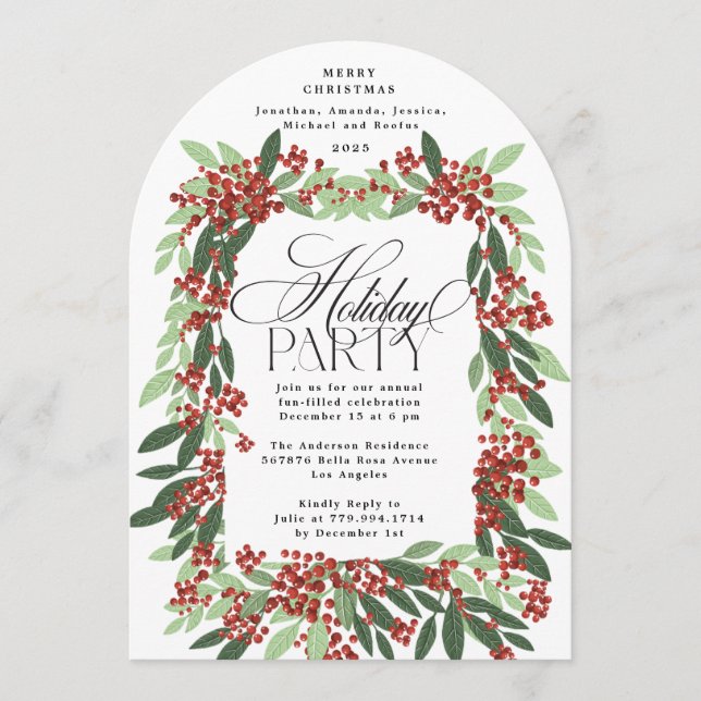 Enchanted Elegance Botanical Christmas Party Arch Invitation (Front)