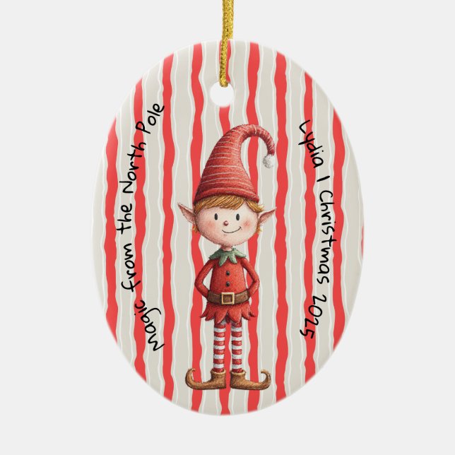 Enchanted Elf | North Pole Christmas Magic Ceramic Tree Decoration (Front)