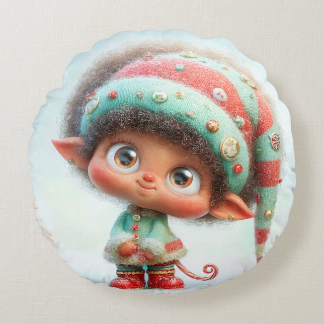 Enchanted Elf | North Pole Christmas Magic Round Cushion (Front)