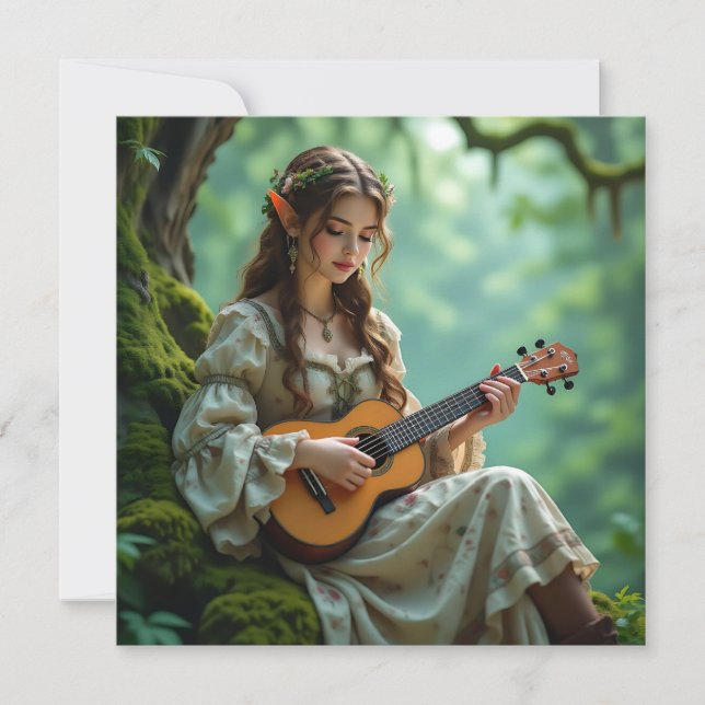 Enchanted  Elven Fairy Playing Ukulele Card (Front)