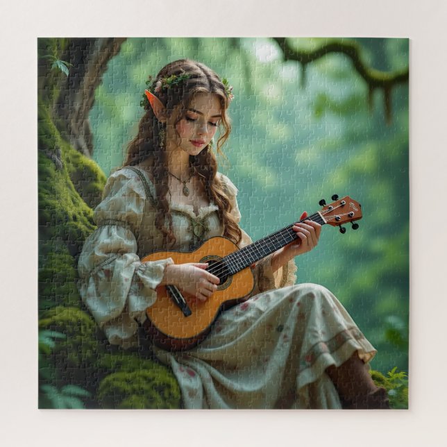 Enchanted  Elven Fairy Playing Ukulele Jigsaw Puzzle (Vertical)