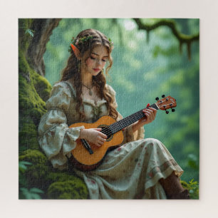 Enchanted Elven Girl Playing a Ukulele Jigsaw Puzzle