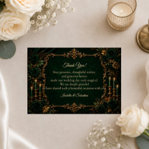 Enchanted Emerald Autumn Luxury Wedding Thank You Card