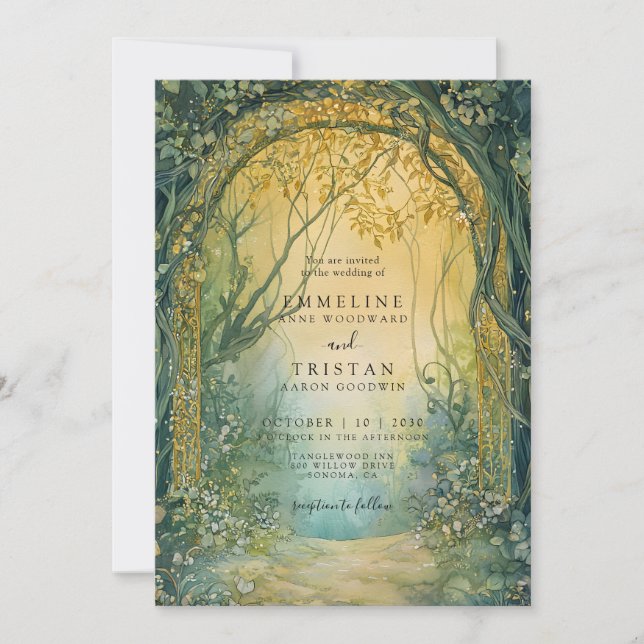 Enchanted Emerald Forest Portal Wedding Invitation (Front)