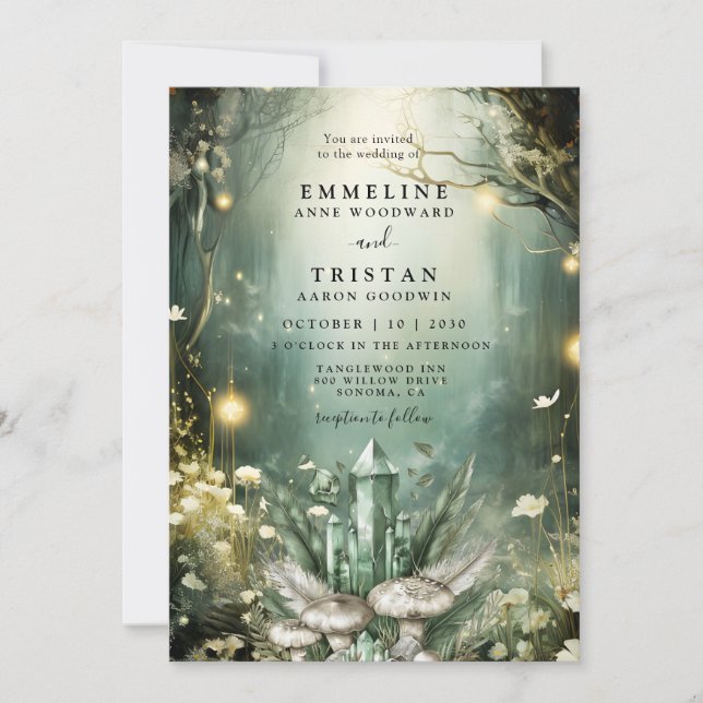 Enchanted Emerald Forest Wedding Magical Crystals Invitation (Front)