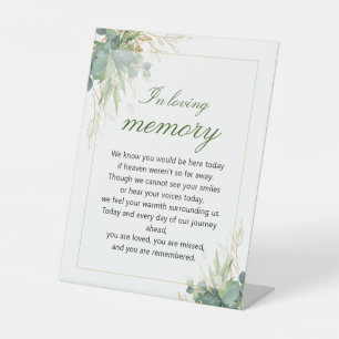 Enchanted Emerald Leaves Botanical Memorial  Pedestal Sign