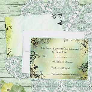 Enchanted Evening Deco Leaf Wedding RSVP Card