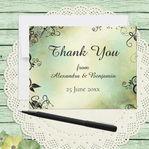 Enchanted Evening Deco Leaf Wedding Thank You Card