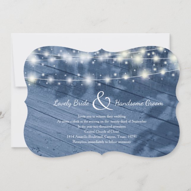 Enchanted Evening Fairy Lights Wood Wedding Invite (Back)