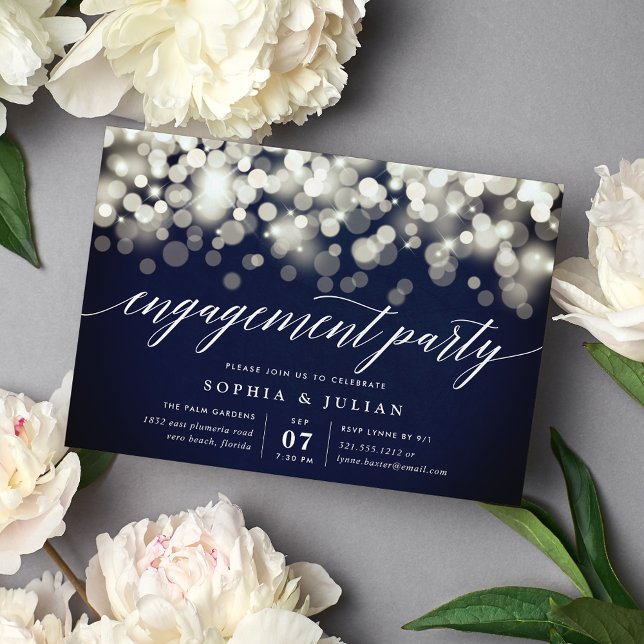 Enchanted Evening | Navy & Gold Engagement Party Invitation (Creator Uploaded)