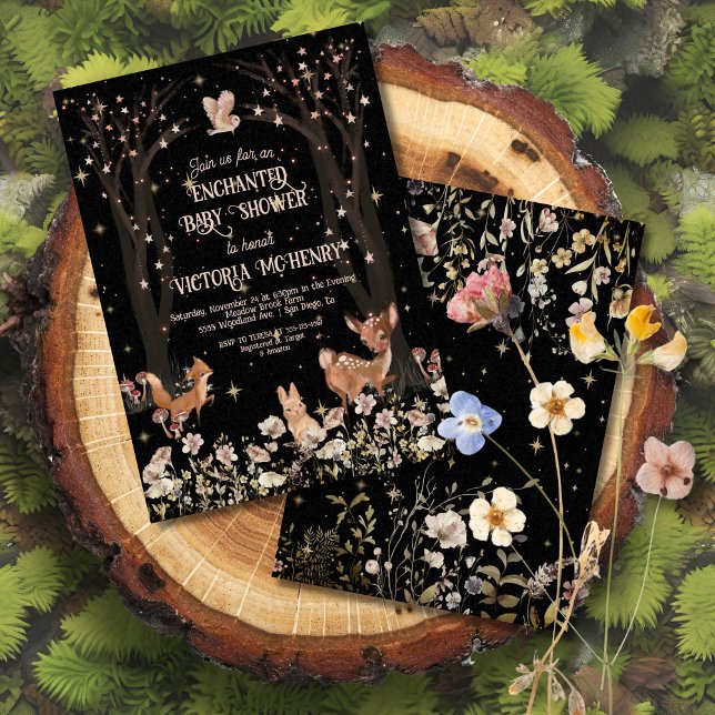 Enchanted Evening Rustic Woodland Baby Shower Invitation (Creator Uploaded)