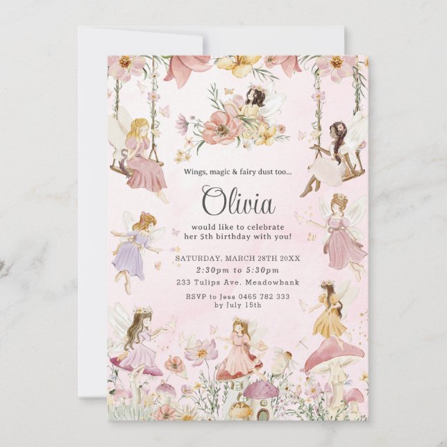 Enchanted Fairies Flowers Meadow Garden Birthday Invitation (Front)