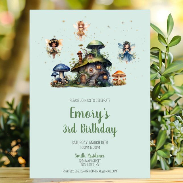 Enchanted Fairy 3rd Birthday Mushroom Invitation (Enchanted Fairy 3rd Birthday Mushroom Invitation, Whimsical Fairy Garden Invite, Woodland Pixie)