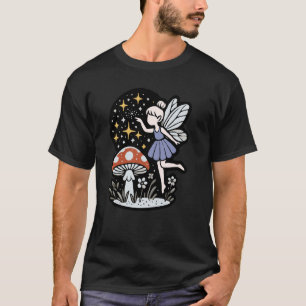 Enchanted Fairy and Mushroom Magic Night Sky Illus T-Shirt