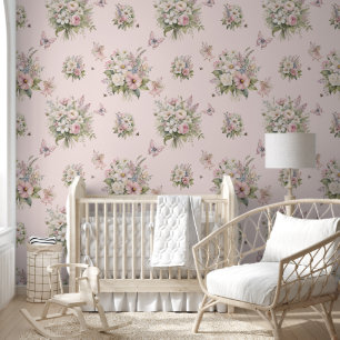 Enchanted Fairy Bee Floral Flower Bouquet Pink Wallpaper