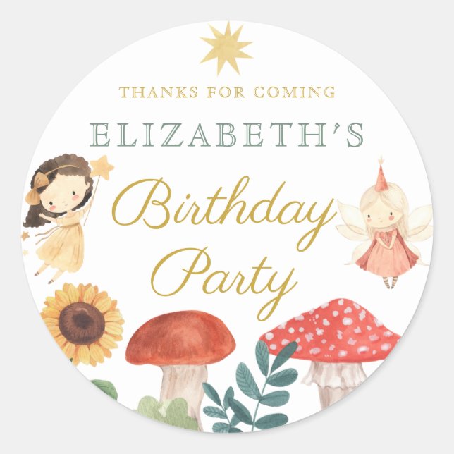 Enchanted Fairy Birthday Mushroom Classic Round Sticker (Front)