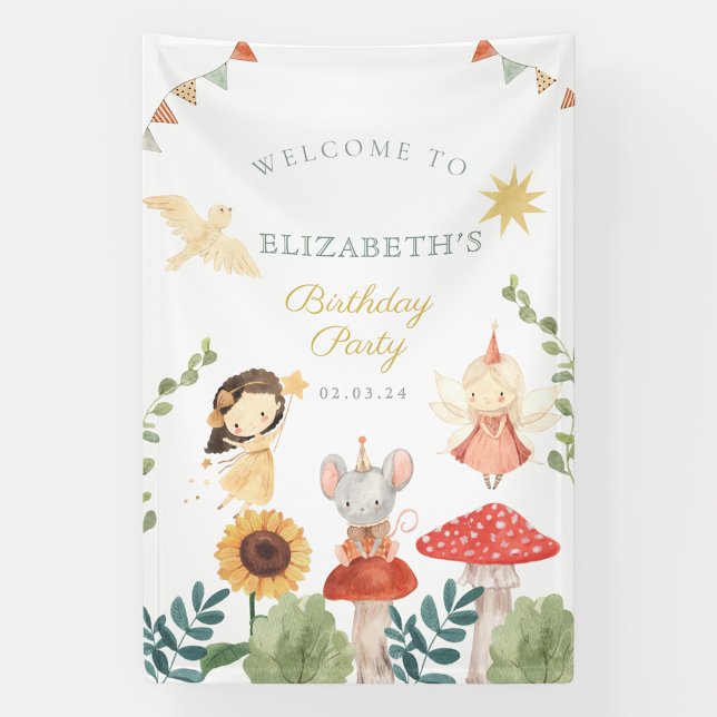 Enchanted Fairy Birthday Mushroom Woodland Banner (Creator Uploaded)