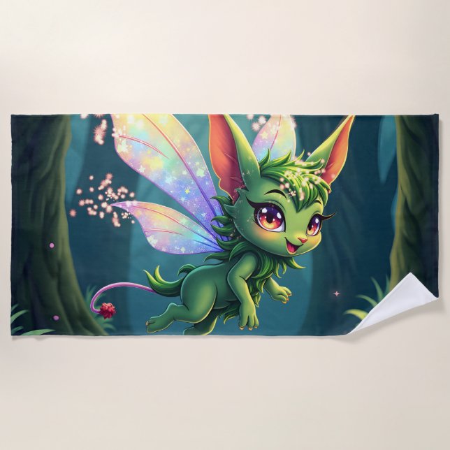 Enchanted Fairy Critter – Magical Forest Sprite  Beach Towel (Front)