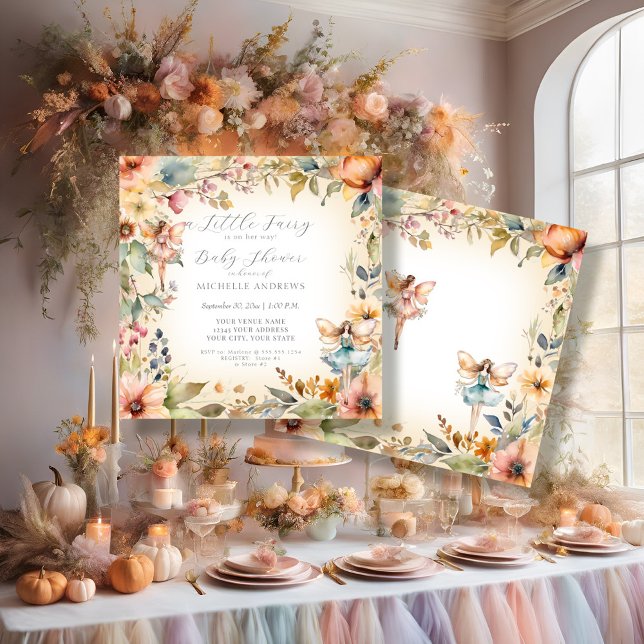 Enchanted Fairy Fall Floral Gold Girl Baby Shower Invitation (Creator Uploaded)
