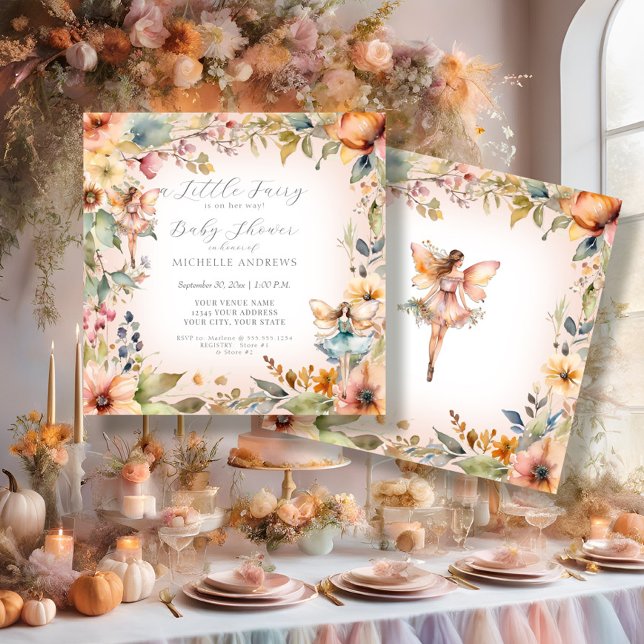 Enchanted Fairy Fall Floral Pink Girl Baby Shower Invitation (Creator Uploaded)