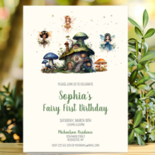 Enchanted Fairy First Birthday Mushroom Invitation