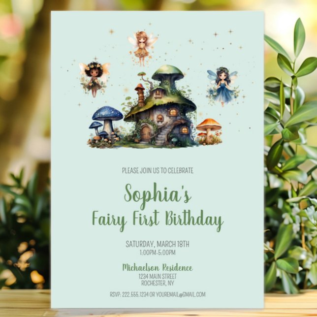 Enchanted Fairy First Birthday Mushroom Invitation (Enchanted Fairy First Birthday Mushroom Invitation, Whimsical Fairy Garden Invite, Woodland Pixie)