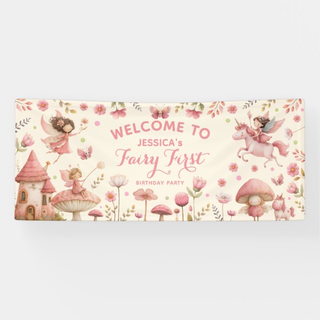Enchanted Fairy First Birthday Party WELCOME Banner (Horizontal)
