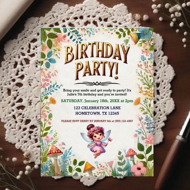 Enchanted Fairy Floral Birthday Invitation Postcard (Creator Uploaded)