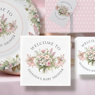 Enchanted Fairy Floral Welcome Baby Girl Shower Napkin