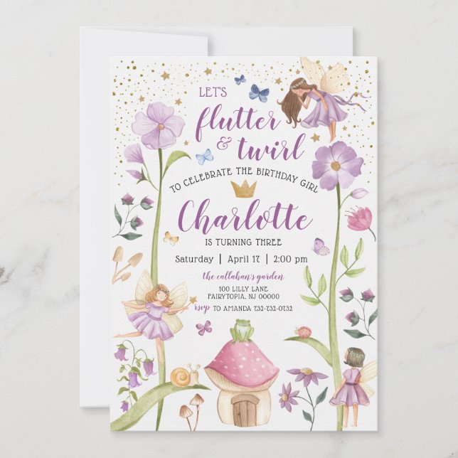 Enchanted Fairy Garden Birthday Invitation (Front)