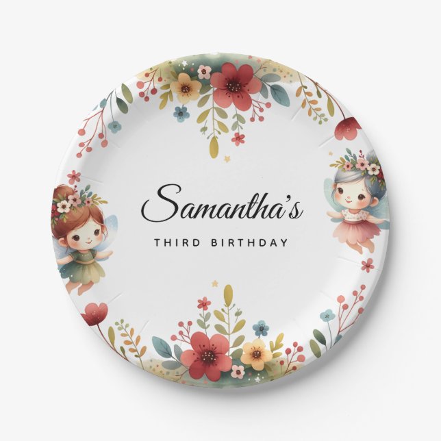 Enchanted Fairy Garden Girl Birthday Party Paper Plate (Front)