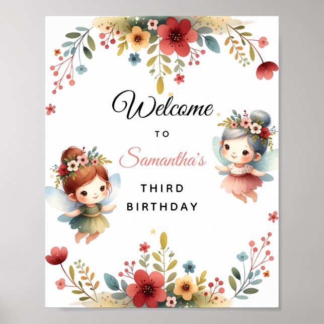 Enchanted Fairy Garden Girl Birthday Party Welcome Poster (Front)