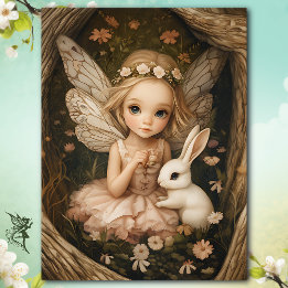 Enchanted Fairy Girl with Bunny Vintage Woodland Tissue Paper