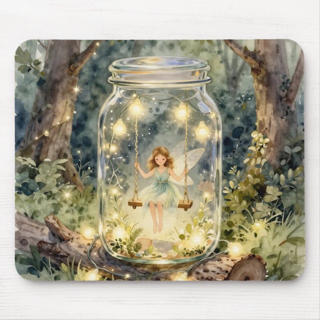 Enchanted Fairy in a Jar in a Magical Forest Mouse Pad (Front)