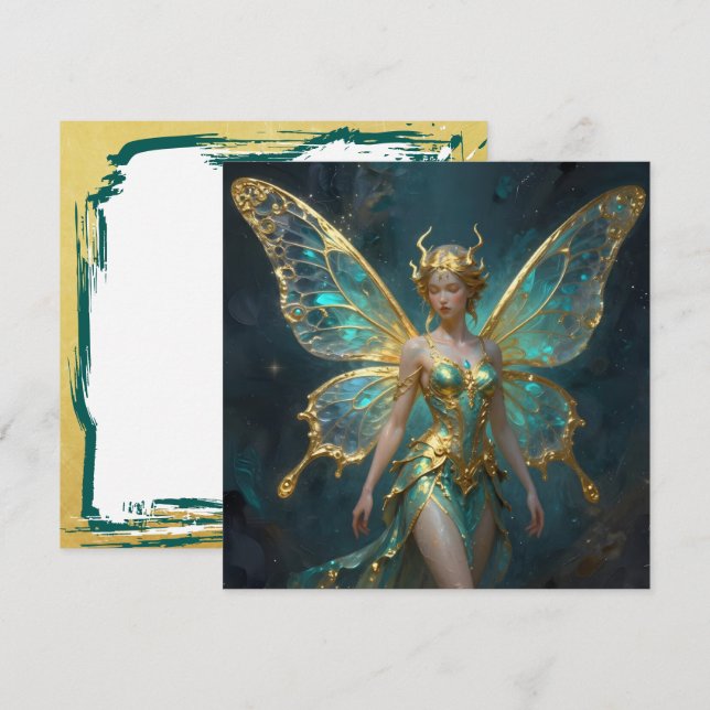 Enchanted Fairy in Gold and Turquoise Blank Card (Front/Back)