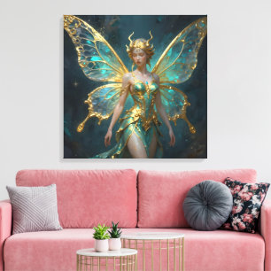 Enchanted Fairy in Gold and Turquoise  Canvas Print