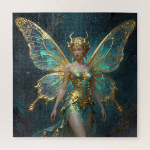 Enchanted Fairy in Gold and Turquoise  Jigsaw Puzzle
