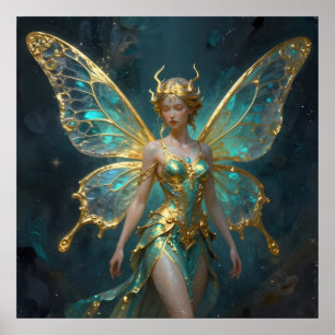 Enchanted Fairy in Gold and Turquoise  Poster