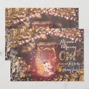 Enchanted Fairy Jar Glitter Fall Leaves Invitation