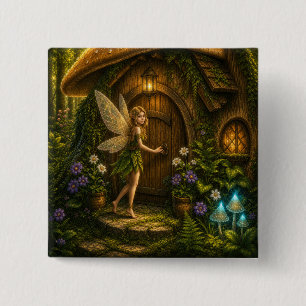 Enchanted Fairy Mushroom Cottage 15 Cm Square Badge