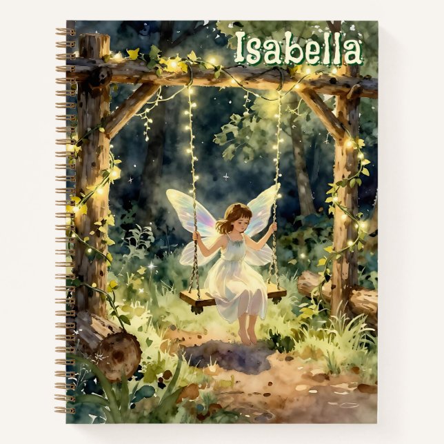 Enchanted Fairy on a Swing in a Magical Forest Notebook (Front)