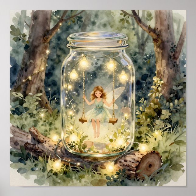 Enchanted Fairy on a Swing in a Magical Forest Poster (Front)