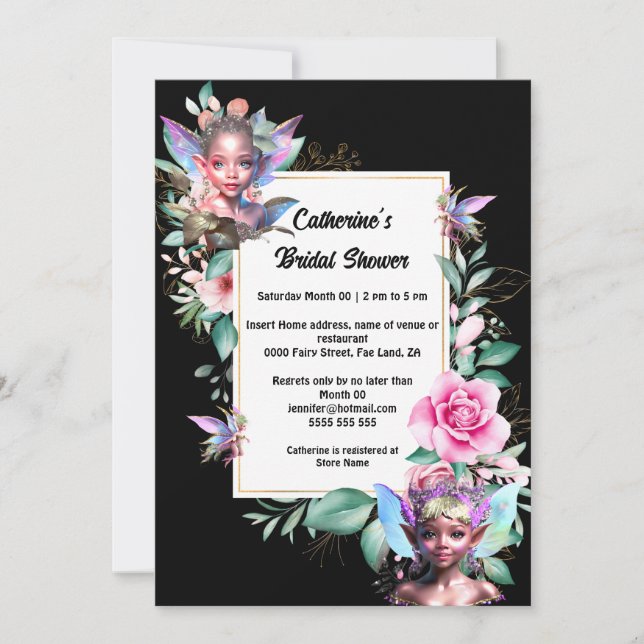 Enchanted fairy pink rose floral pixie girls invitation (Front)