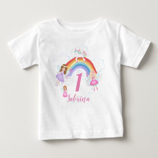 Enchanted Fairy Princess 1st Birthday Name & Age Baby T-Shirt (Front)
