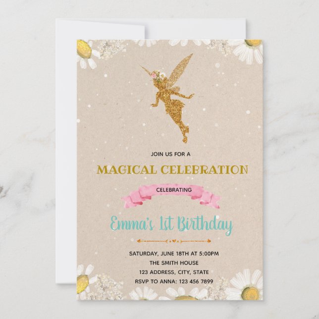 Enchanted fairy princess birthday invitation (Front)