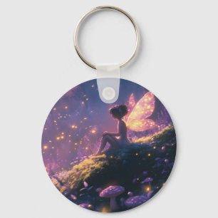 Enchanted Fairy Sitting in a Magical Forest Key Ring
